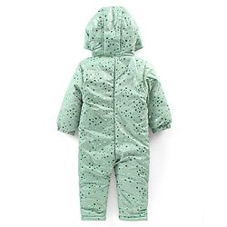 Babyhug Full Sleeves Hooded  Winter Romper Hearts Foil Print - Sea Green