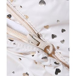 Babyhug Full Sleeves Hooded  Winter Romper Hearts Foil Print - White