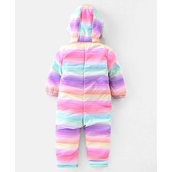 Babyhug Woven Full Sleeves Winter Wear Hooded  Striped Romper - Multicolour
