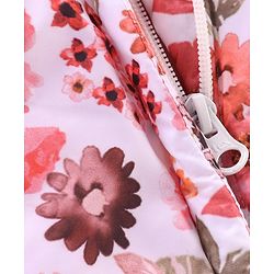 Babyhug Woven Full Sleeves Winter Wear Hooded Romper with Floral Print - Multicolour