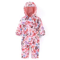 Babyhug Woven Full Sleeves Winter Wear Hooded Romper with Floral Print - Multicolour