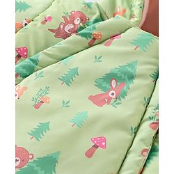 Babyhug Woven Full Sleeves Hooded   Winter Romper with Zipper Christmas Theme - Limegreen