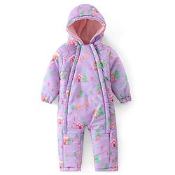 Babyhug Woven Full Sleeves Hooded  Winter Romper with Zipper Christmas Theme - Purple