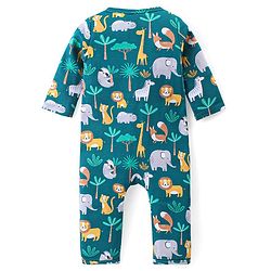 Babyhug 100% Cotton Knit Full Sleeves Romper Animal Print - Dark Green