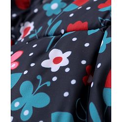 Babyhug Woven Full Sleeves Hooded Puffer Winter Wear Suit With Floral Print - Blue