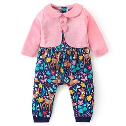 Babyhug 100% Interlock Cotton Knit Full Sleeves Romper With Booties & Headband With Bow Detailing - Multicolour