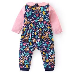 Babyhug 100% Interlock Cotton Knit Full Sleeves Romper With Booties & Headband With Bow Detailing - Multicolour
