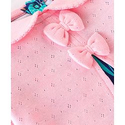 Babyhug 100% Interlock Cotton Knit Full Sleeves Romper With Booties & Headband With Bow Detailing - Multicolour