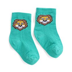Cute Walk by Babyhug Ankle Length Antibacterial Knitted Striped & Lion Design Socks Pack Of 3 - Green & Yellow