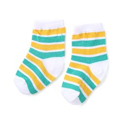 Cute Walk by Babyhug Ankle Length Antibacterial Knitted Striped & Lion Design Socks Pack Of 3 - Green & Yellow
