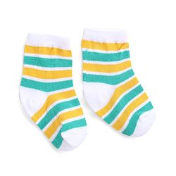 Cute Walk by Babyhug Ankle Length Antibacterial Knitted Striped & Lion Design Socks Pack Of 3 - Green & Yellow