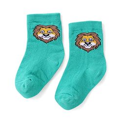 Cute Walk by Babyhug Ankle Length Antibacterial Knitted Striped & Lion Design Socks Pack Of 3 - Green & Yellow