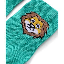 Cute Walk by Babyhug Ankle Length Antibacterial Knitted Striped & Lion Design Socks Pack Of 3 - Green & Yellow
