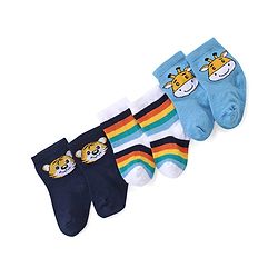 Cute Walk by Babyhug Ankle Length Antibacterial Knitted Striped & Lion Design Socks Pack Of 3 - Blue & White