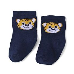 Cute Walk by Babyhug Ankle Length Antibacterial Knitted Striped & Lion Design Socks Pack Of 3 - Blue & White