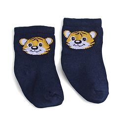 Cute Walk by Babyhug Ankle Length Antibacterial Knitted Striped & Lion Design Socks Pack Of 3 - Blue & White