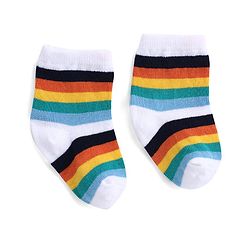 Cute Walk by Babyhug Ankle Length Antibacterial Knitted Striped & Lion Design Socks Pack Of 3 - Blue & White