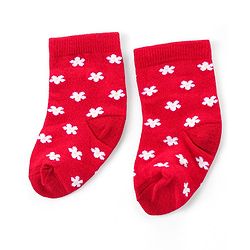 Cute Walk by Babyhug Ankle Length Antibacterial Knitted Floral Design Socks Pack Of 3 - Blue Red & Yellow