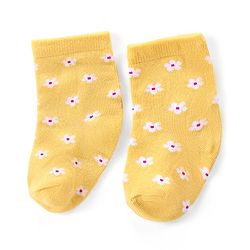 Cute Walk by Babyhug Ankle Length Antibacterial Knitted Floral Design Socks Pack Of 3 - Blue Red & Yellow