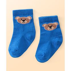 Cutewalk by Babyhug Cotton Lycra Anti-Bacterial Ankle Length Socks with Stripes & Teddy Bear Design Pack of 3 - Blue & White