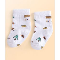 Cutewalk by Babyhug Cotton Lycra Anti-Bacterial Ankle Length Socks with Stripes & Teddy Bear Design Pack of 3 - Blue & White