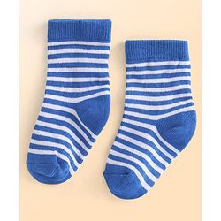 Cutewalk by Babyhug Cotton Lycra Anti-Bacterial Ankle Length Socks with Stripes & Teddy Bear Design Pack of 3 - Blue & White