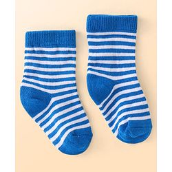 Cutewalk by Babyhug Cotton Lycra Anti-Bacterial Ankle Length Socks with Stripes & Teddy Bear Design Pack of 3 - Blue & White