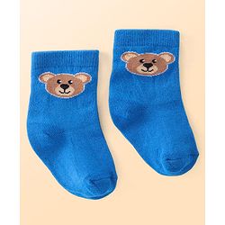 Cutewalk by Babyhug Cotton Lycra Anti-Bacterial Ankle Length Socks with Stripes & Teddy Bear Design Pack of 3 - Blue & White
