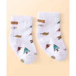 Cutewalk by Babyhug Cotton Lycra Anti-Bacterial Ankle Length Socks with Stripes & Teddy Bear Design Pack of 3 - Blue & White