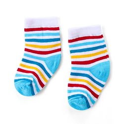 Cute Walk by Babyhug Ankle Length Antibacterial Knitted Striped & Penguin Design Socks Pack Of 3 - Blue & Yellow
