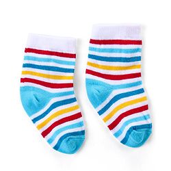 Cute Walk by Babyhug Ankle Length Antibacterial Knitted Striped & Penguin Design Socks Pack Of 3 - Blue & Yellow
