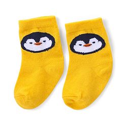 Cute Walk by Babyhug Ankle Length Antibacterial Knitted Striped & Penguin Design Socks Pack Of 3 - Blue & Yellow