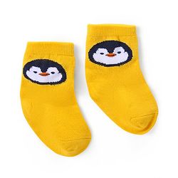Cute Walk by Babyhug Ankle Length Antibacterial Knitted Striped & Penguin Design Socks Pack Of 3 - Blue & Yellow