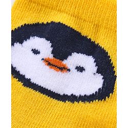 Cute Walk by Babyhug Ankle Length Antibacterial Knitted Striped & Penguin Design Socks Pack Of 3 - Blue & Yellow