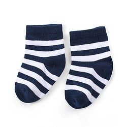 Cute Walk by Babyhug Ankle Length Antibacterial Knitted Striped & Smiley Design Socks Pack Of 3 - Blue
