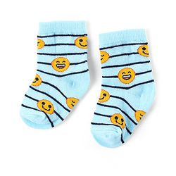 Cute Walk by Babyhug Ankle Length Antibacterial Knitted Striped & Smiley Design Socks Pack Of 3 - Blue