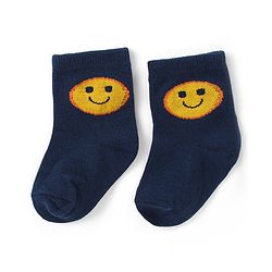 Cute Walk by Babyhug Ankle Length Antibacterial Knitted Striped & Smiley Design Socks Pack Of 3 - Blue