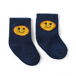 Cute Walk by Babyhug Ankle Length Antibacterial Knitted Striped & Smiley Design Socks Pack Of 3 - Blue
