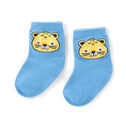 Cute Walk by Babyhug Ankle Length Antibacterial Knitted Striped & Cat Design Socks Pack Of 3 - Blue & Yellow