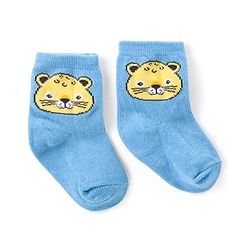 Cute Walk by Babyhug Ankle Length Antibacterial Knitted Striped & Cat Design Socks Pack Of 3 - Blue & Yellow
