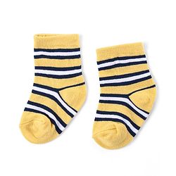 Cute Walk by Babyhug Ankle Length Antibacterial Knitted Striped & Cat Design Socks Pack Of 3 - Blue & Yellow
