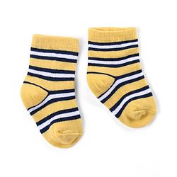 Cute Walk by Babyhug Ankle Length Antibacterial Knitted Striped & Cat Design Socks Pack Of 3 - Blue & Yellow
