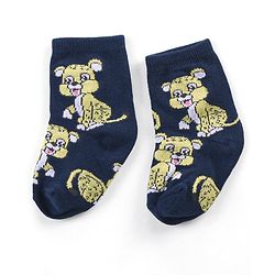 Cute Walk by Babyhug Ankle Length Antibacterial Knitted Striped & Cat Design Socks Pack Of 3 - Blue & Yellow