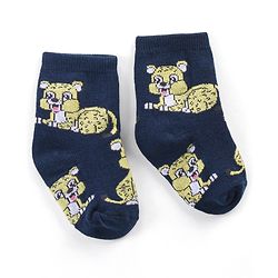 Cute Walk by Babyhug Ankle Length Antibacterial Knitted Striped & Cat Design Socks Pack Of 3 - Blue & Yellow