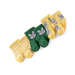 Cute Walk by Babyhug Knitted Anti-Bacterial Ankle Length Striped Socks Pack of 3 - Yellow & Green