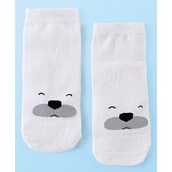 Cute Walk by Babyhug Knitted Anti-bacterial Ankle Length Animal Designed Socks Pack of 3 - White Blue & Orange