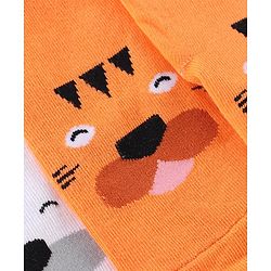 Cute Walk by Babyhug Knitted Anti-bacterial Ankle Length Animal Designed Socks Pack of 3 - White Blue & Orange