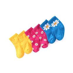 Cutewalk By Babyhug Anti Bacterial Ankle Length Floral & Polka Dots Design Socks Pack of 3 - Blue Yellow & Pink