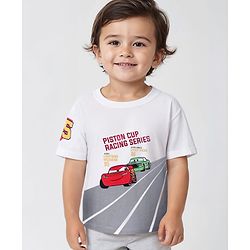 Babyhug Disney Cotton Knit Half Sleeves T-Shirt With Cars Graphics - Grey