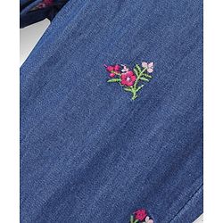 Babyhug 100% Cotton Full Length Denim Joggers with Floral Embroidery & Bow Applique - Blue